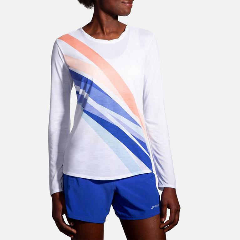 Brooks Distance Women's Long Sleeve Running Shirt - White (30524-QYZN)